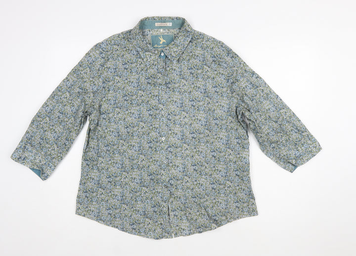 LLOYD'S Women's Blue Floral Cotton 3/4 Sleeve Button-Up Shirt Size 20
