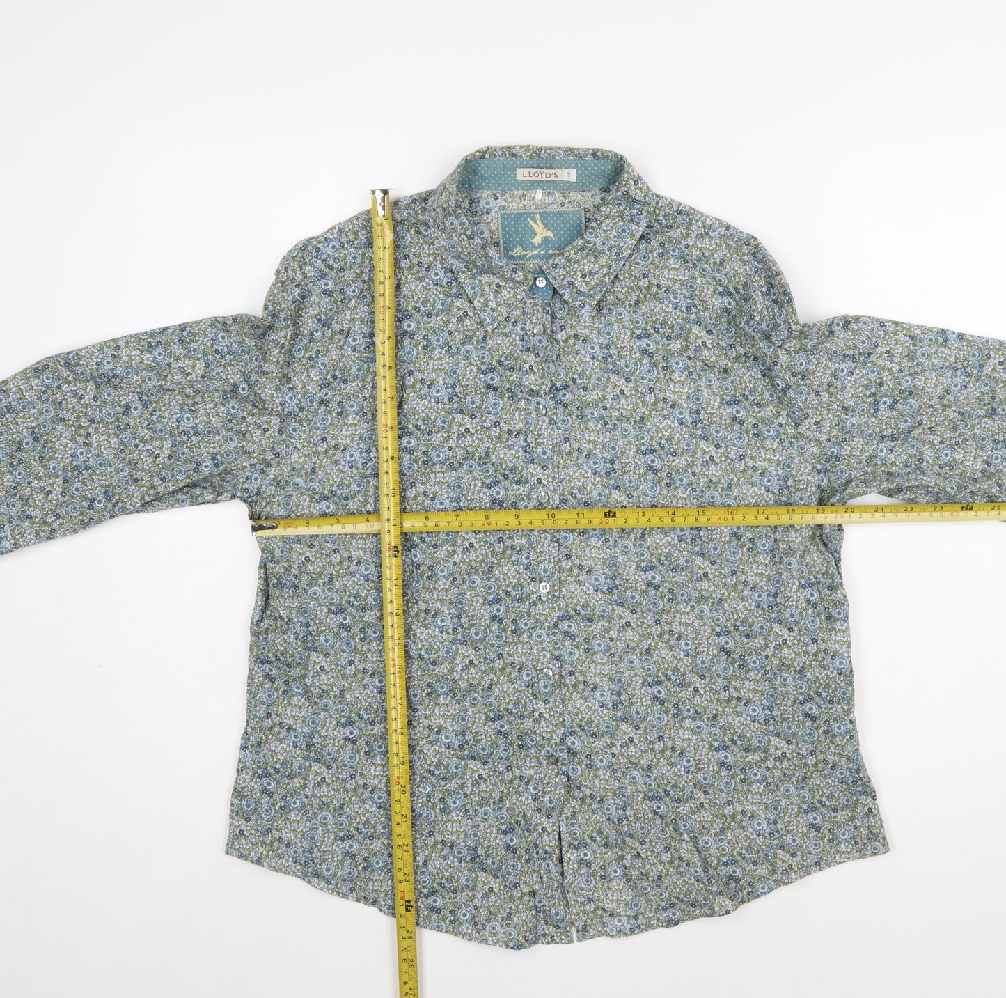LLOYD'S Women's Blue Floral Cotton 3/4 Sleeve Button-Up Shirt Size 20