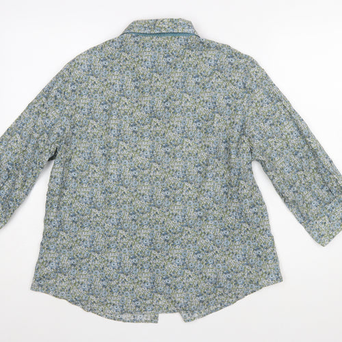 LLOYD'S Women's Blue Floral Cotton 3/4 Sleeve Button-Up Shirt Size 20