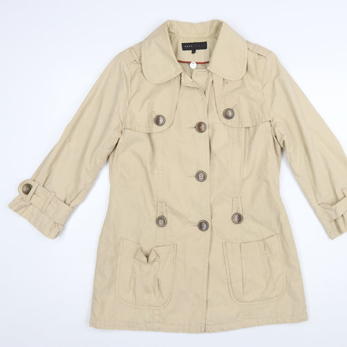 Next Women Beige Cotton Trench Coat Size 10 Buttoned Mid-Length