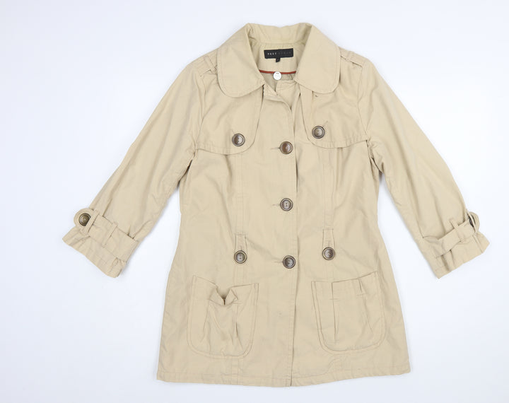 Next Women Beige Cotton Trench Coat Size 10 Buttoned Mid-Length