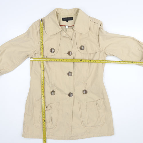 Next Women Beige Cotton Trench Coat Size 10 Buttoned Mid-Length