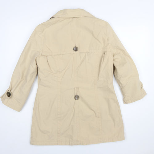 Next Women Beige Cotton Trench Coat Size 10 Buttoned Mid-Length