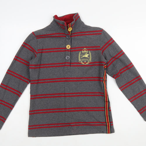 Tottie Womens Grey Striped Polo Shirt XS Cotton Long Sleeve