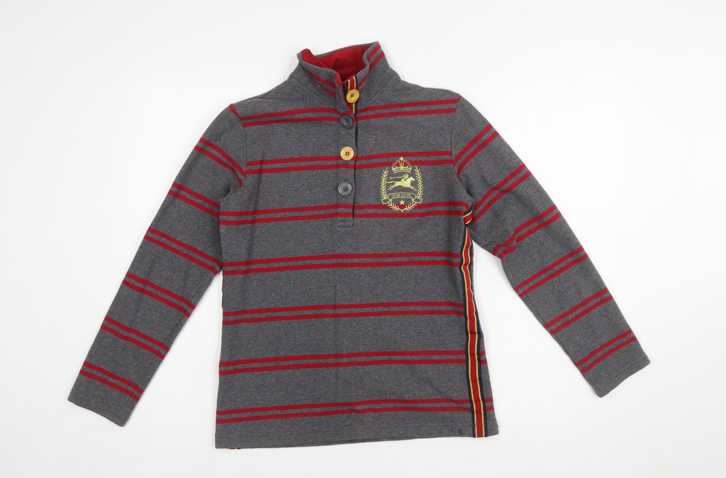 Tottie Womens Grey Striped Polo Shirt XS Cotton Long Sleeve