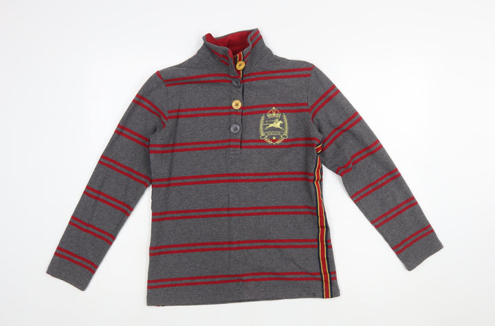Tottie Womens Grey Striped Polo Shirt XS Cotton Long Sleeve