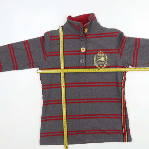Tottie Womens Grey Striped Polo Shirt XS Cotton Long Sleeve