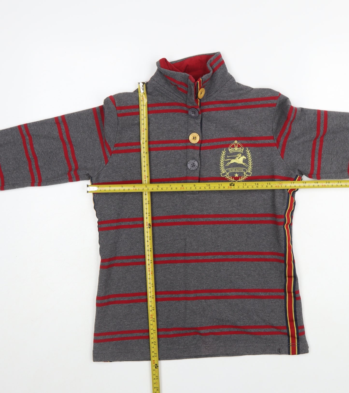 Tottie Womens Grey Striped Polo Shirt XS Cotton Long Sleeve