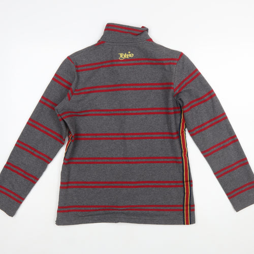 Tottie Womens Grey Striped Polo Shirt XS Cotton Long Sleeve
