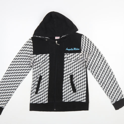 Angelle Milan Womens Black Grey Zigzag Full Zip Hoodie Size S