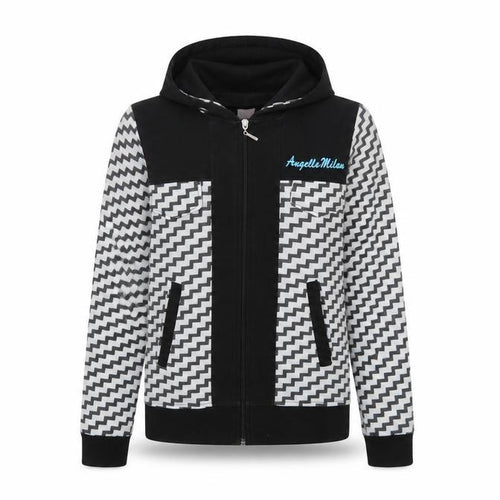 Angelle Milan Womens Black Grey Zigzag Full Zip Hoodie Size S