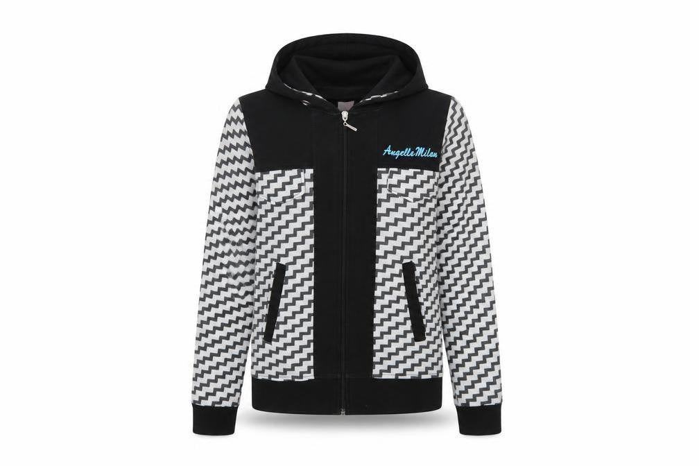 Angelle Milan Womens Black Grey Zigzag Full Zip Hoodie Size S