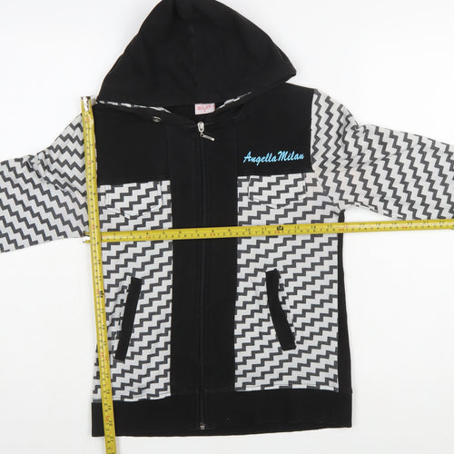Angelle Milan Womens Black Grey Zigzag Full Zip Hoodie Size S