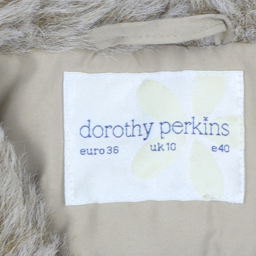 Dorothy Perkins Women’s Beige Fur Trim Belted Zip Coat Size 10