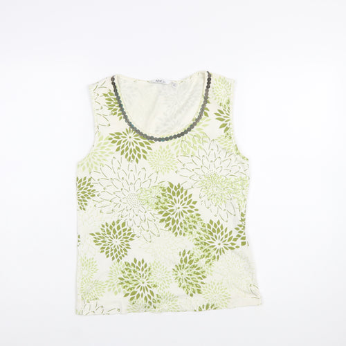 M&Co Women’s Green Floral Beaded Cotton Sleeveless Tank Top L