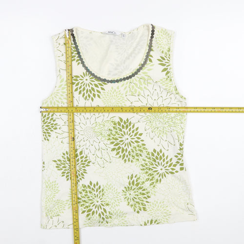 M&Co Women’s Green Floral Beaded Cotton Sleeveless Tank Top L