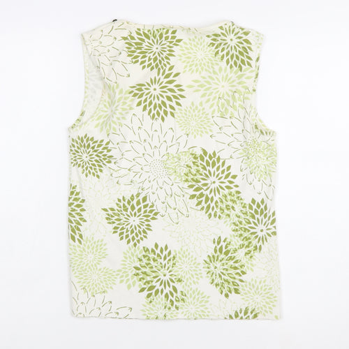 M&Co Women’s Green Floral Beaded Cotton Sleeveless Tank Top L