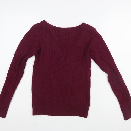 Jack Wills Women's Red V-Neck Cable Knit Jumper Size 4