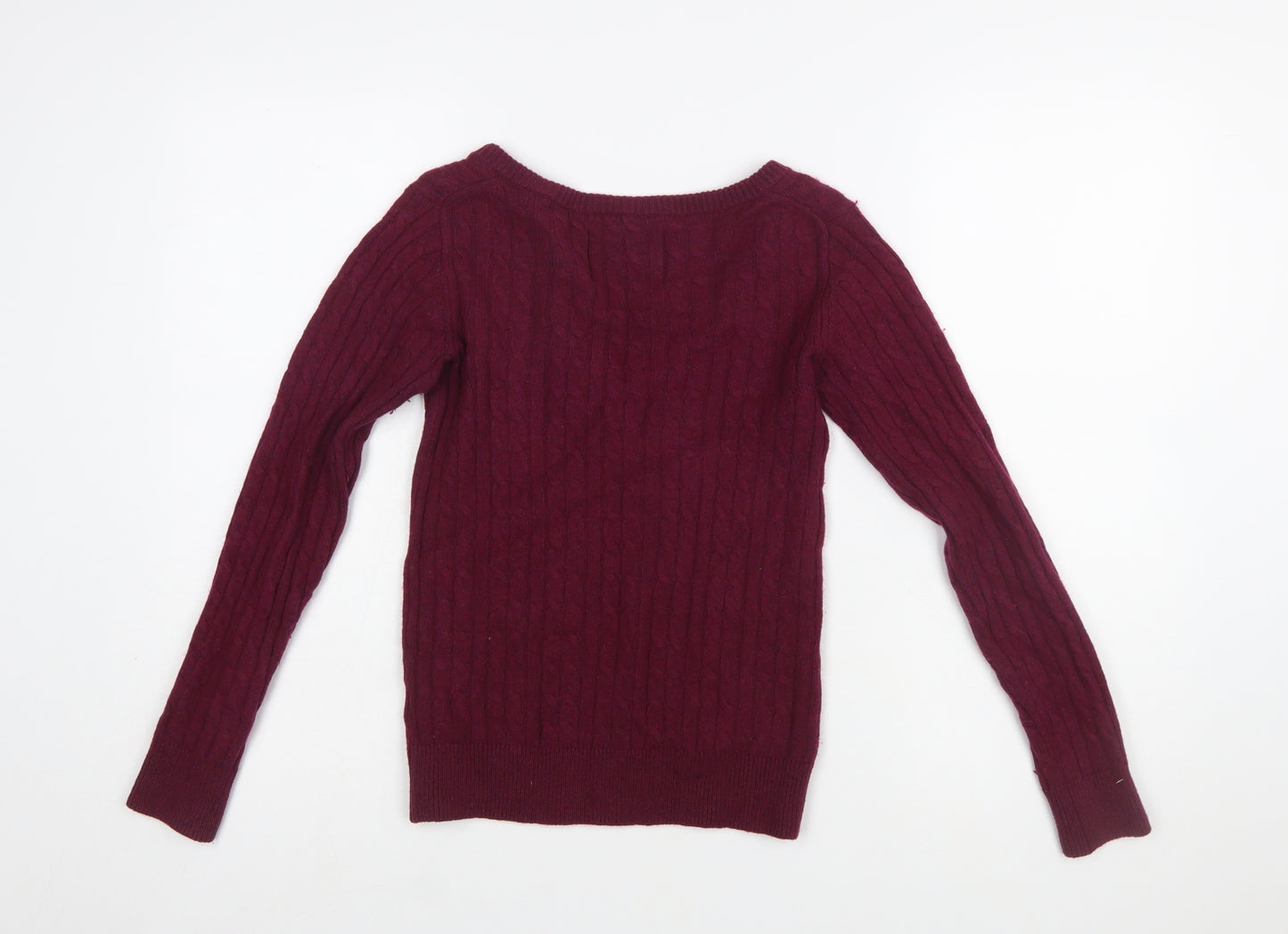 Jack Wills Women's Red V-Neck Cable Knit Jumper Size 4