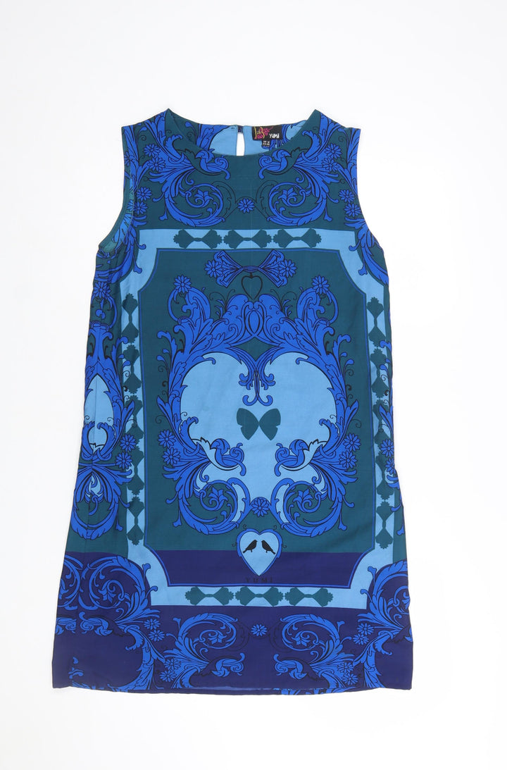 Yumi Women’s Blue Shift Dress Size 12 Sleeveless Geometric Print