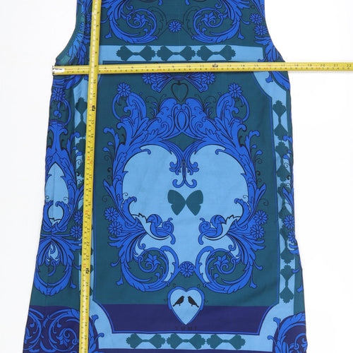 Yumi Women’s Blue Shift Dress Size 12 Sleeveless Geometric Print