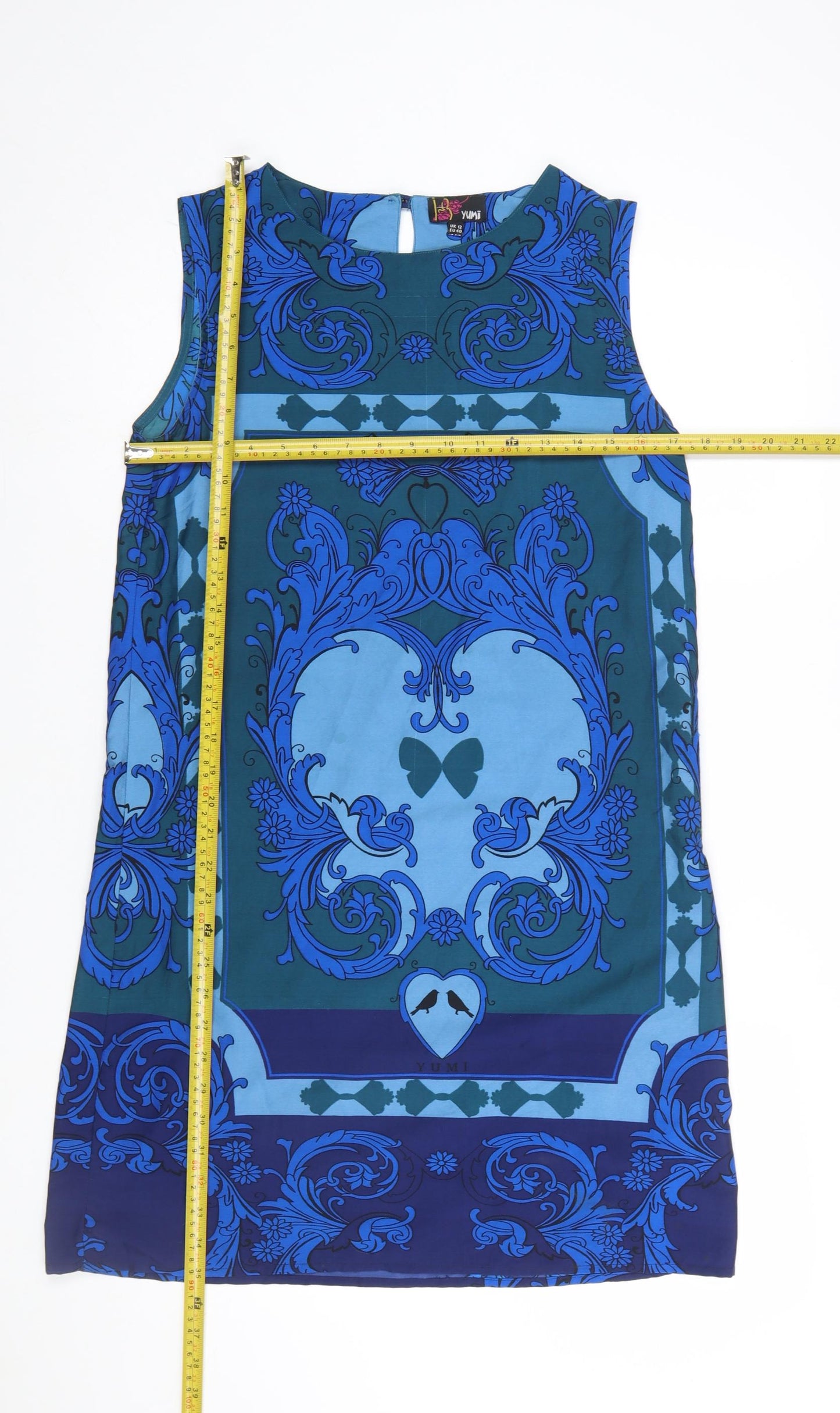 Yumi Women’s Blue Shift Dress Size 12 Sleeveless Geometric Print
