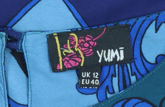 Yumi Women’s Blue Shift Dress Size 12 Sleeveless Geometric Print