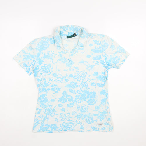 Chervò Womens Blue Floral Collared Polo Shirt Size 12