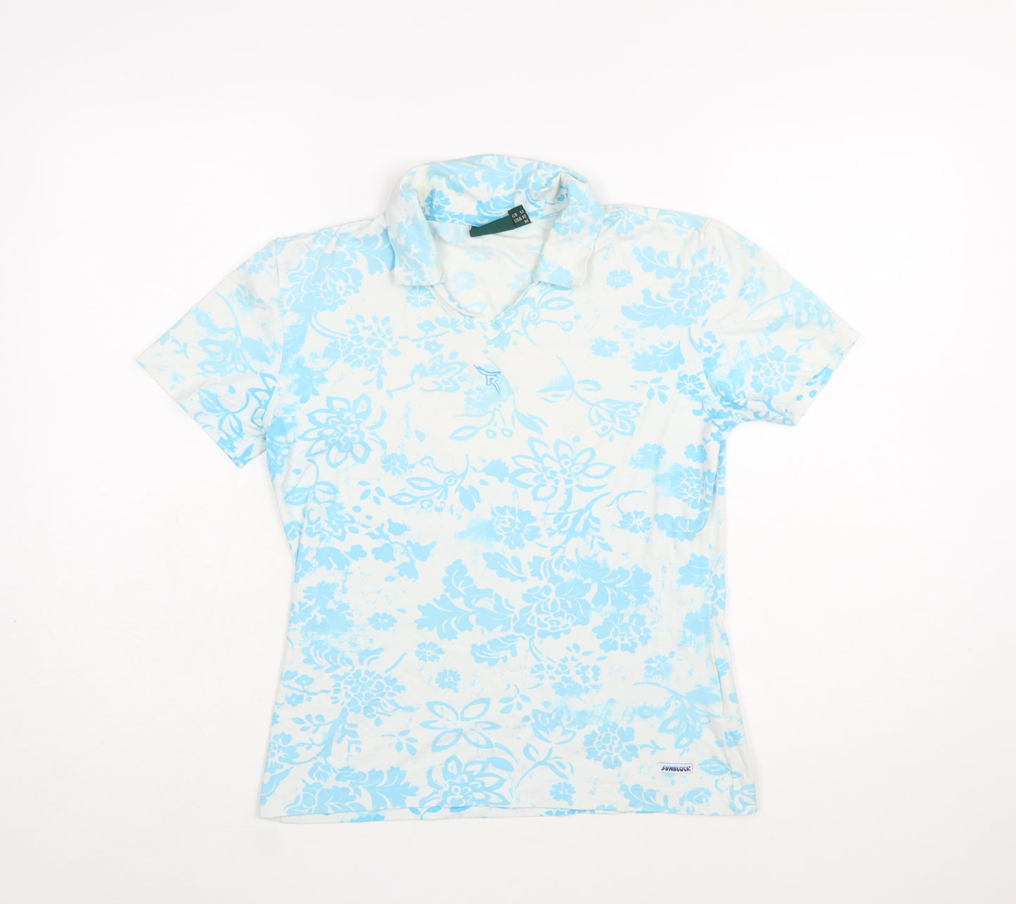 Chervò Womens Blue Floral Collared Polo Shirt Size 12