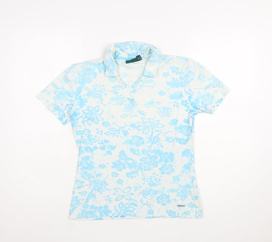 Chervò Womens Blue Floral Collared Polo Shirt Size 12