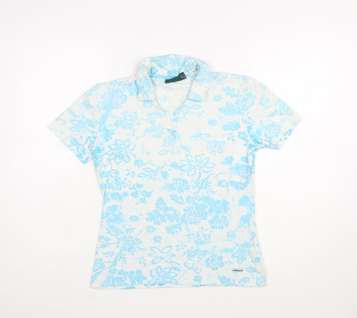 Chervò Womens Blue Floral Collared Polo Shirt Size 12