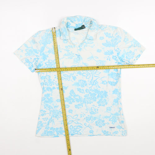 Chervò Womens Blue Floral Collared Polo Shirt Size 12