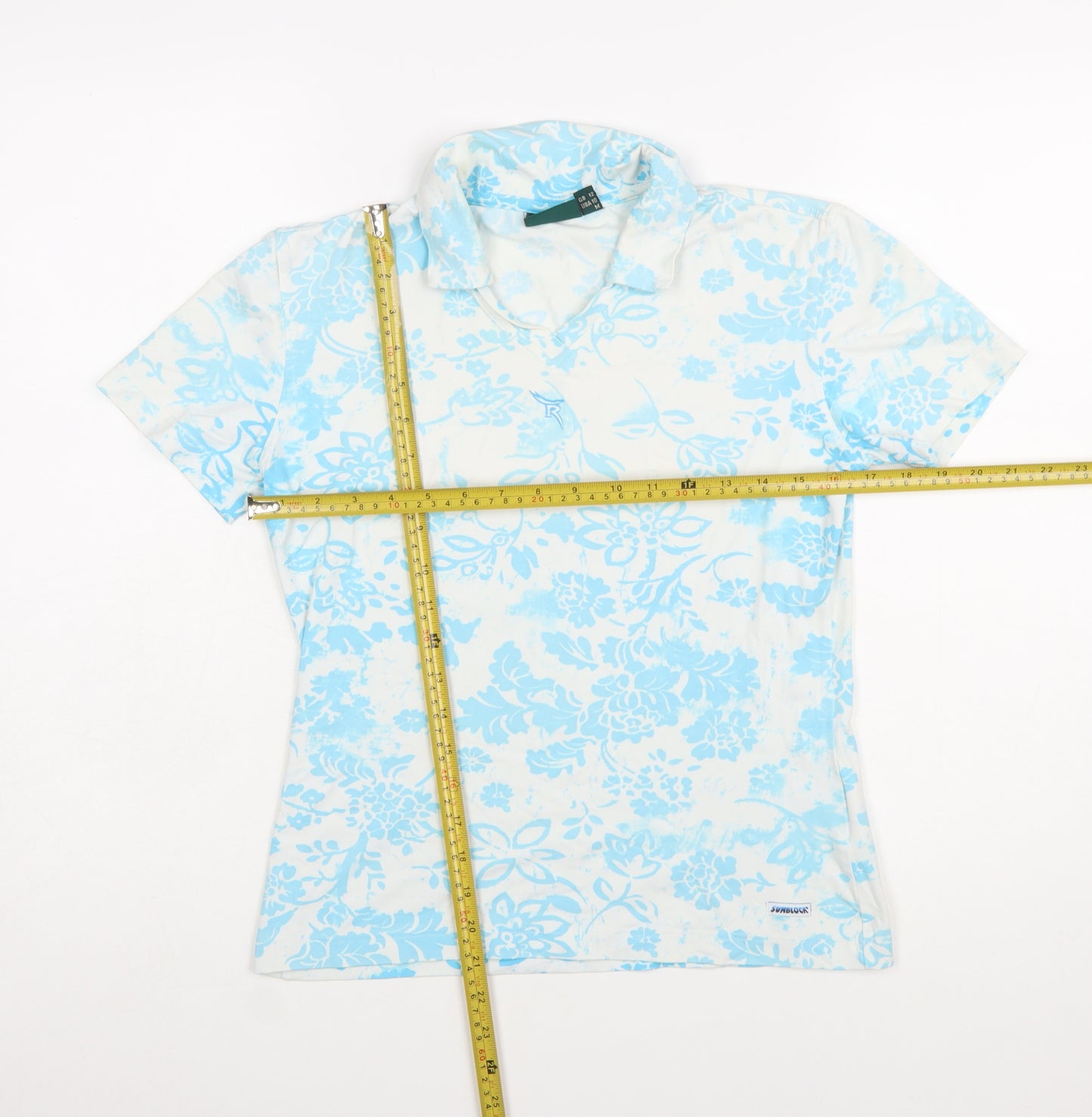 Chervò Womens Blue Floral Collared Polo Shirt Size 12