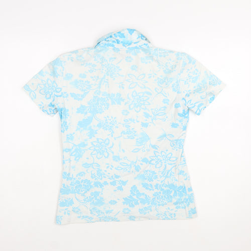 Chervò Womens Blue Floral Collared Polo Shirt Size 12