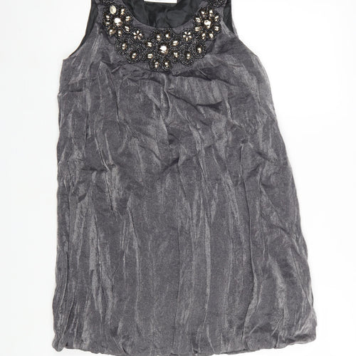 Internationale Women’s Grey Beaded Sleeveless Short Shift Dress Size 10