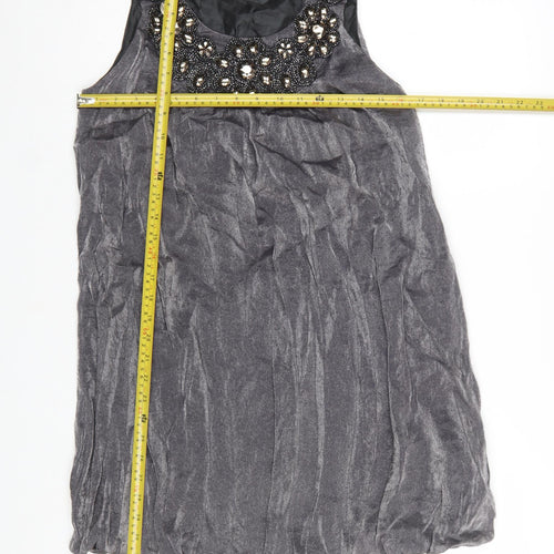 Internationale Women’s Grey Beaded Sleeveless Short Shift Dress Size 10