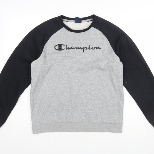 Champion Boys Grey & Black Pullover Sweatshirt 2XL 15-16 Years Logo Print