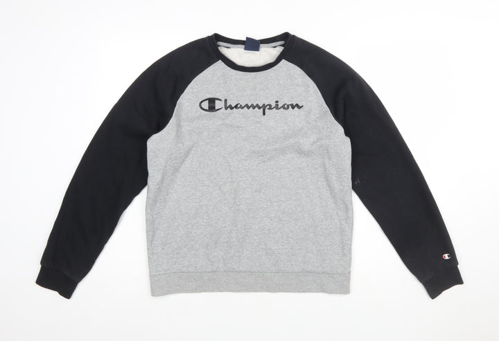 Champion Boys Grey & Black Pullover Sweatshirt 2XL 15-16 Years Logo Print