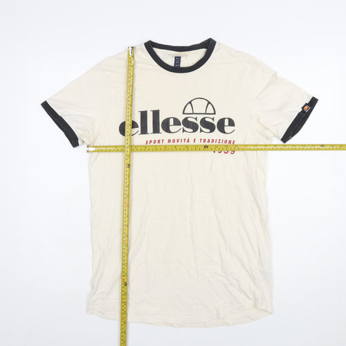 Ellesse Men's Beige Retro Graphic Print Short Sleeve T-Shirt Size S