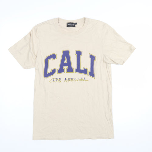 boohooMAN Men's Beige Cali Los Angeles Graphic Regular Fit T-Shirt Size S