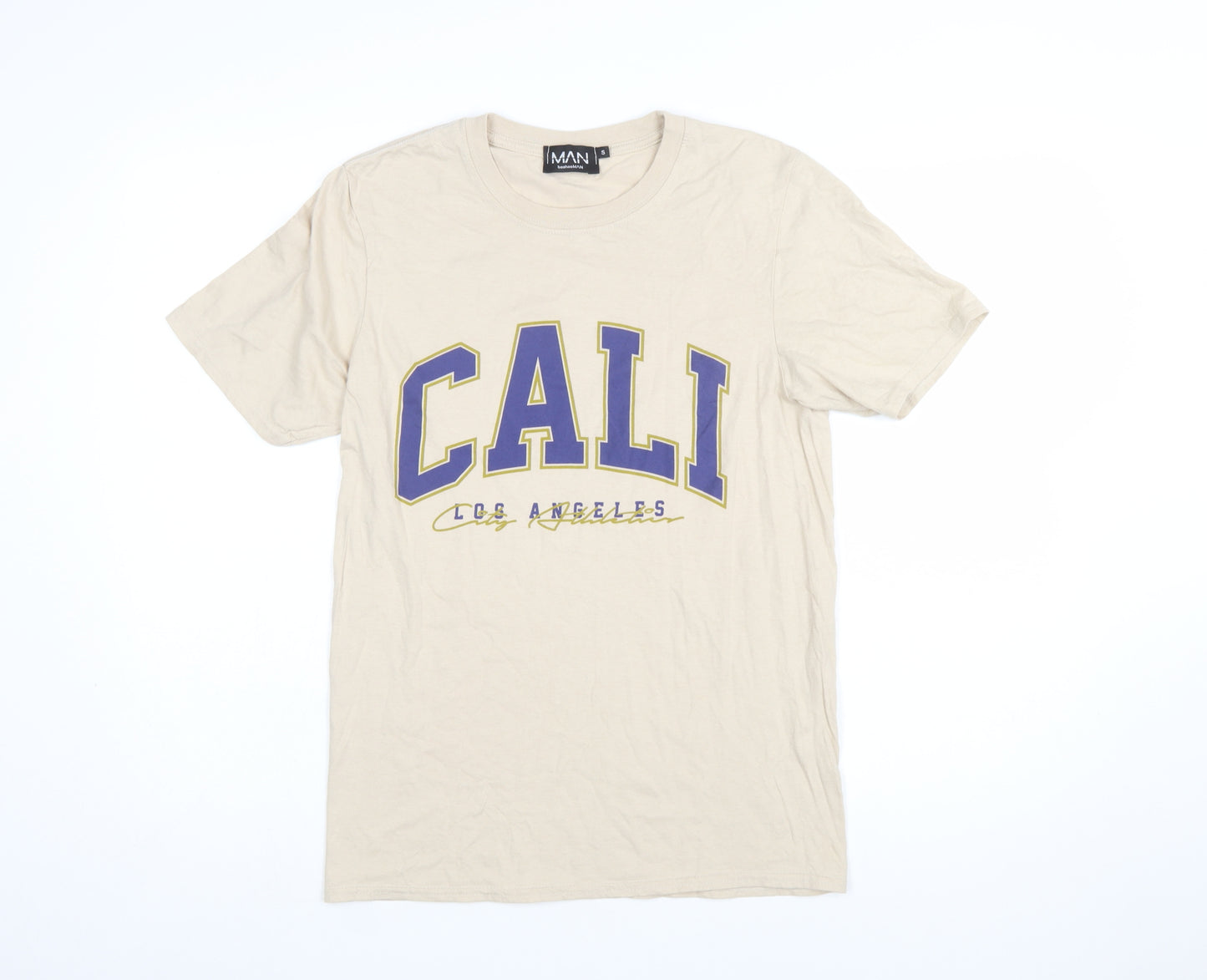 boohooMAN Men's Beige Cali Los Angeles Graphic Regular Fit T-Shirt Size S