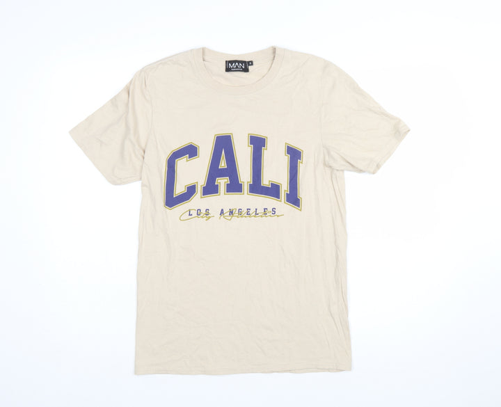 boohooMAN Men's Beige Cali Los Angeles Graphic Regular Fit T-Shirt Size S