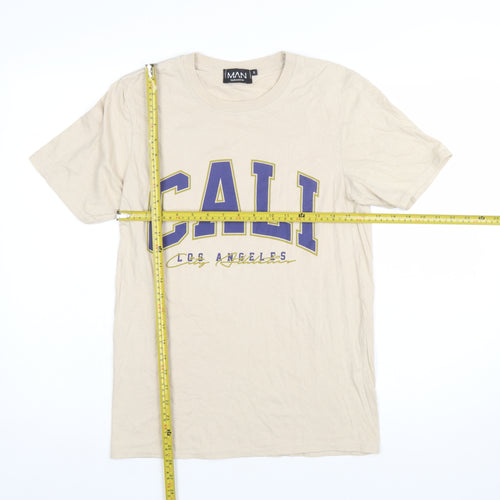 boohooMAN Men's Beige Cali Los Angeles Graphic Regular Fit T-Shirt Size S