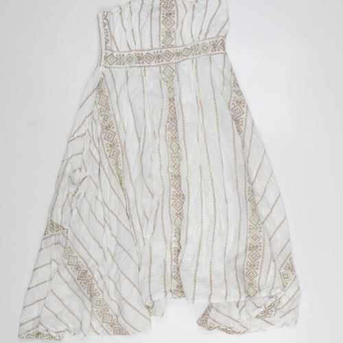 Monsoon Women White Cotton Bohemian Strapless Midi A-Line Dress Size 10