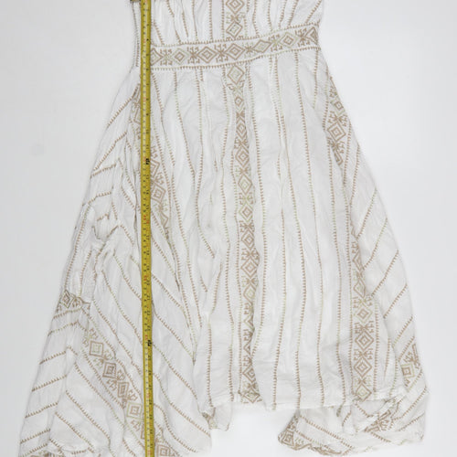 Monsoon Women White Cotton Bohemian Strapless Midi A-Line Dress Size 10