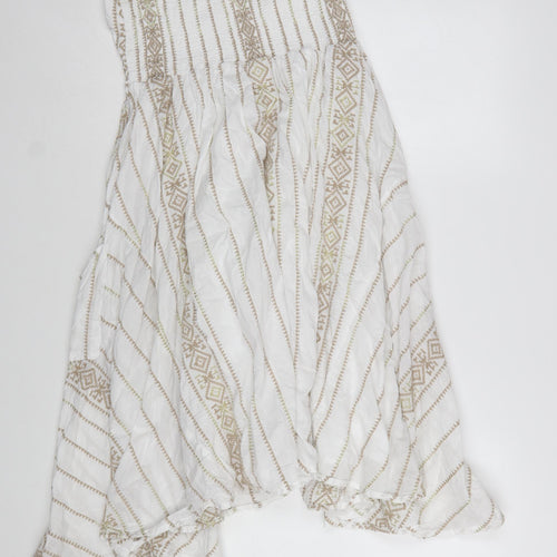 Monsoon Women White Cotton Bohemian Strapless Midi A-Line Dress Size 10