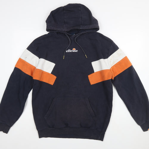 Ellesse Men's Blue Small Pullover Hoodie with Logo and Stripes