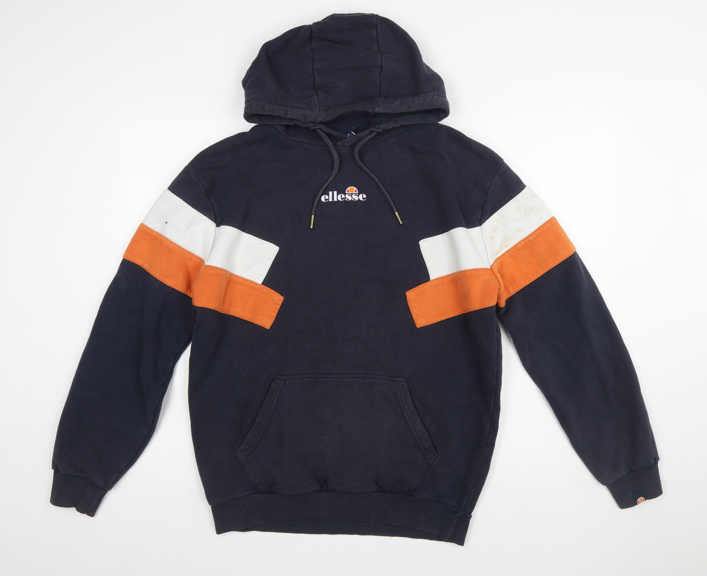 Ellesse Men's Blue Small Pullover Hoodie with Logo and Stripes