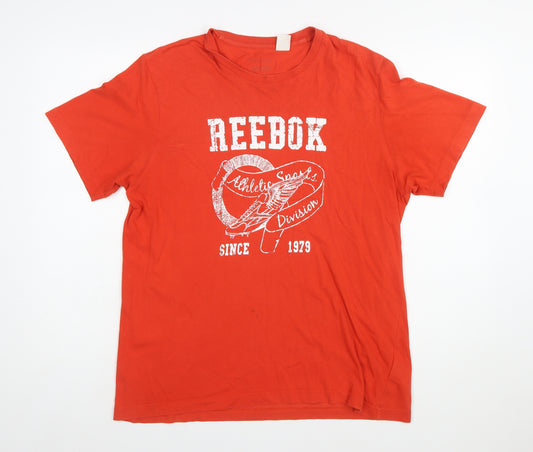 Reebok Men's Red Graphic Regular Fit Cotton T-Shirt Size L