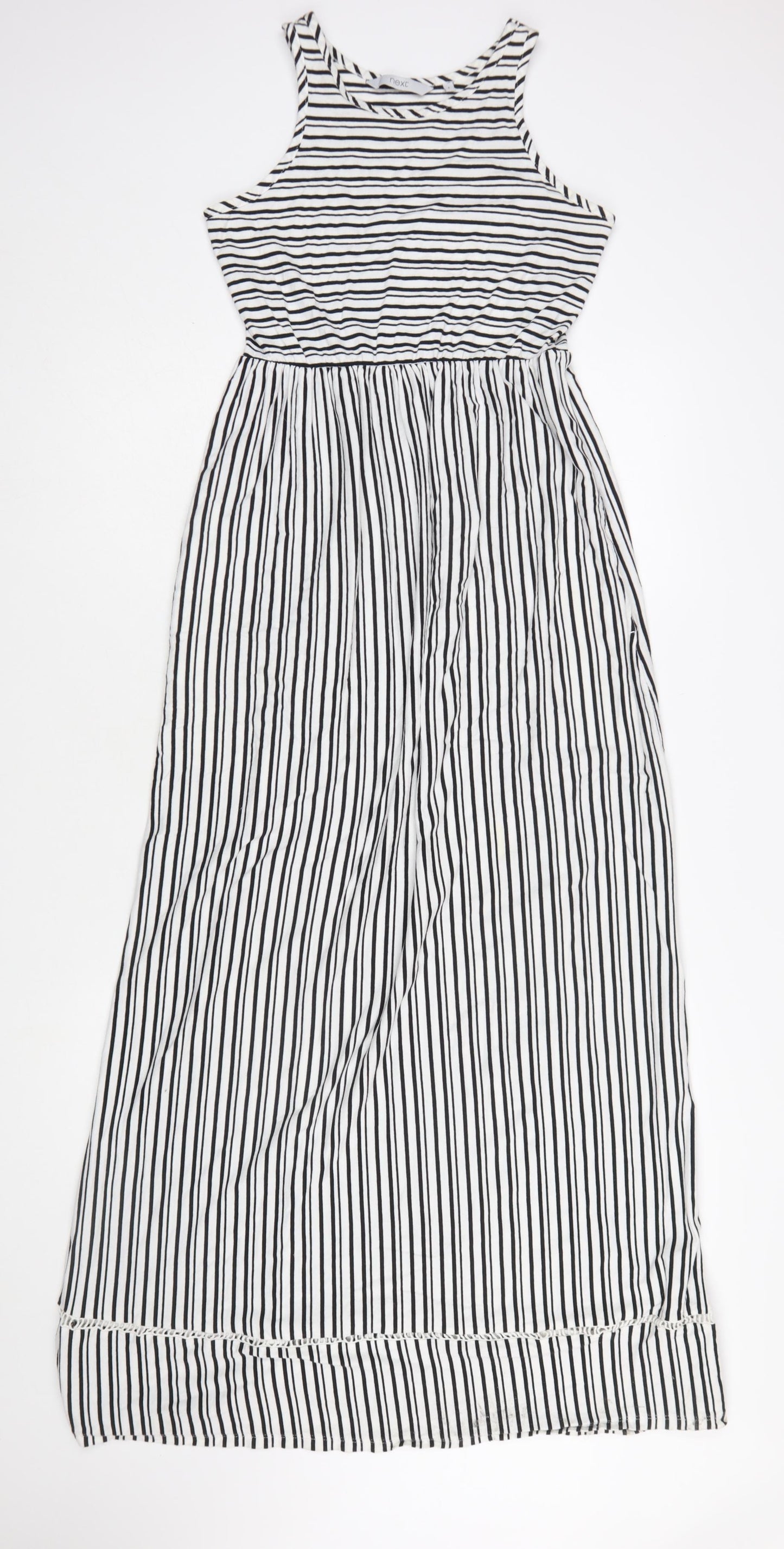 Next Women Black White Striped Cotton Maxi Dress Size 6